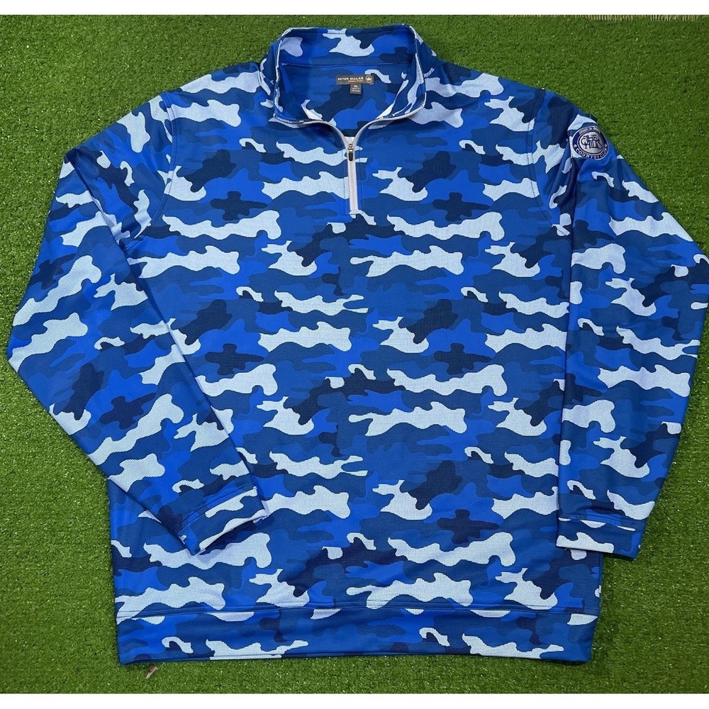 Peter Millar Camo 1/4 Zip XL Blue Crown Sport Performance Pullover Stretch EUC